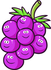Cute and funny red purple grapes with smily faces