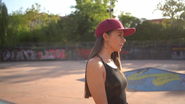 Young woman at skate park
