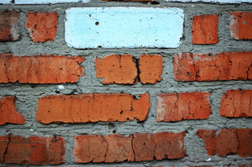 Weathered stained old brick wall background, grunge brick wall