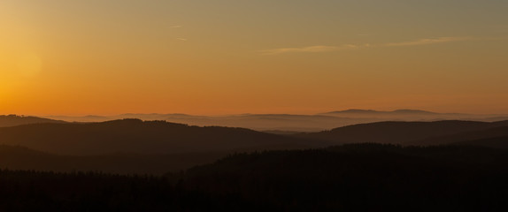 Panoramic view from lookout Nebelstein with distant hill, Austria landscape