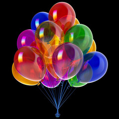 Balloons happy birthday party decoration festive colorful on black