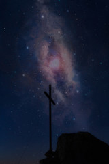 Night sky with stars, milky way and cross, long exposure, Austria landscape