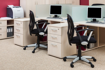 office workstations with computers - 299113940
