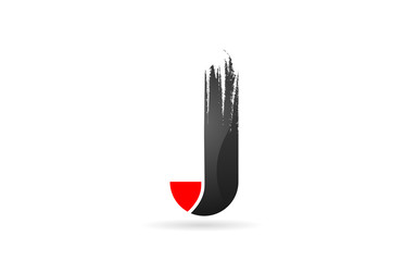 J alphabet letter red black with grunge brush pattern for company logo icon design