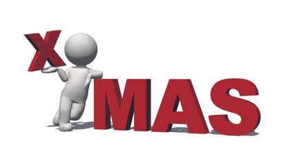 spririt of christmas - XMAS in 3D lettering with 3D people - isolated on white background - 3D illustration