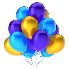 Balloons party happy birthday decoration multicolored blue yellow