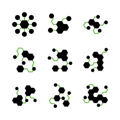 Fototapeta premium Network and science icon set glyph 2 include medical, molecule, science, molecular, medicine, chemistry, atom, research, chemical, cell, biotechnology, abstract, biology