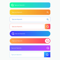 Set of 7 Search Bar Inputs on white background.