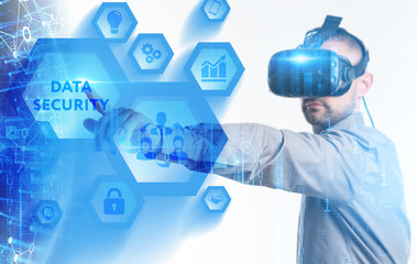 Business, Technology, Internet and network concept. Young businessman working on a virtual screen...