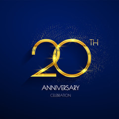 20th anniversary logo with luxury golden isolated on elegant blue background, sparkle, vector design for greeting card and invitation card © StockStyle