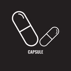 Capsule pill line icon. Solid fish oil pill or capsule with thin line art. Vector illustration.