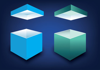 Open white blue gift box  on blue background ,package in vector illustration.