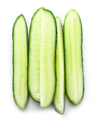Fresh cut cucumber on white background