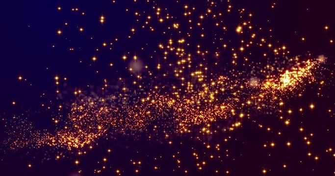 Golden confetti bokeh lights on the black and Navy blue background. 3d illustration