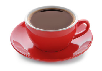Cup of hot coffee on white background