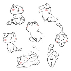 Set of cartoon cats. cute kittens different emotions