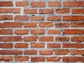 brick wall background with old red, brown and orange bricks texture