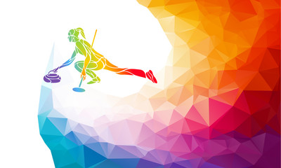 Polygonal geometric curling player vector illustration eps10