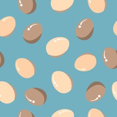 Seamless pattern with raw whole eggs icon on blue background