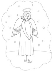 children's illustration for self-coloring with the image of an angel girl