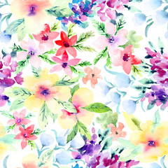 Watercolor floral hand drawn colorful bright seamless pattern - 299126114