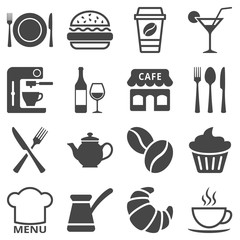 Cafe and restaurant icon set isolated on white background. Vector illustration.