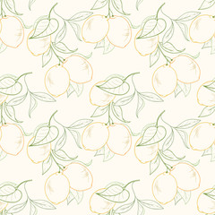 Seamless pattern of lemons on light background - 299126140