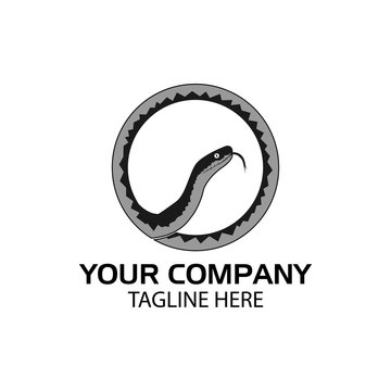 Gray snake logo in the circle. flat design. Snake silhouette. Vector Illustration on white background	