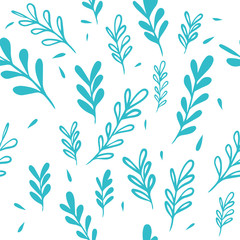Fototapeta na wymiar Seamless monochrome floral background. Blue leaf twigs. Vector illustration