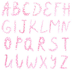 Cute pink polka dot alphabet. Watercolor font