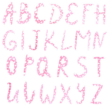 Cute pink polka dot alphabet. Watercolor font