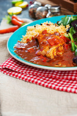 Basque Braised Chicken With Peppers and rice