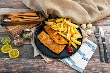 British Traditional fish and chips and tartar sauce