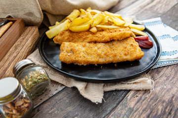 British Traditional fish and chips and tartar sauce