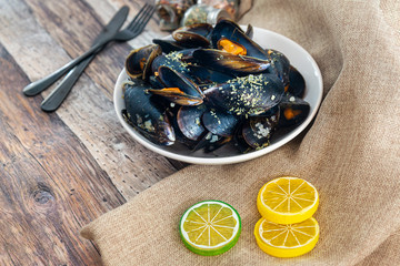 Italian Steamed Mussels cooked in Provencale style