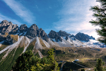 View at the Senders valley and  Adolf Pichler mountain hut near Kemater Alm in Austria