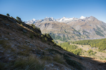 view to matterthal and to zermatt in switzerland, seen from mark twain way.