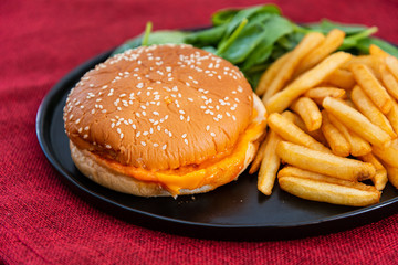 Cheese burger - American cheese burger with Golden French fries