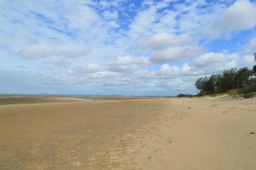 Fototapeta na wymiar Mackay deserted beach in a cloudy day