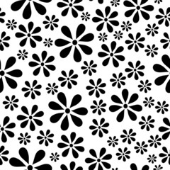 floral seamles pattern.black chrysantemums on white background