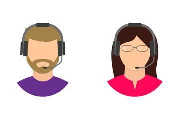 character man and woman operator chat support in flat
