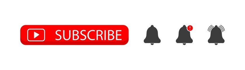 subscribe button and bell icon in flat