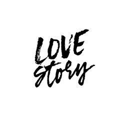 Love story. Ink hand drawn lettering. Modern dry brush typography. Grunge vector illustration.