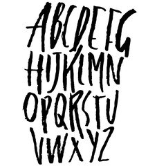 Hand drawn dry brush font. Modern brush lettering. Grunge style alphabet. Vector illustration.