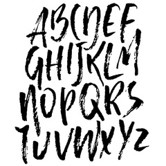 Hand drawn dry brush font. Modern brush lettering. Grunge style alphabet. Vector illustration.