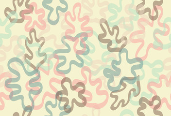 Fototapeta na wymiar abstract background. seamless pattern with leaves. lush foliage. retro art. doodle. abstract horizontal wallpaper. mid century pastel colour decoration. 