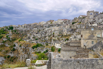 Fototapeta na wymiar A look at the historical part of the city and the Neolithic caves, Matera, Italy.