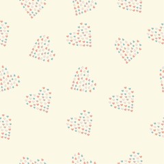 Seamless Simple Pattern with little hand drawn hearts on white background.