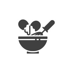 Egg beating vector icon. filled flat sign for mobile concept and web design. Cooking with egg beater whisk and bowl glyph icon. Symbol, logo illustration. Vector graphics