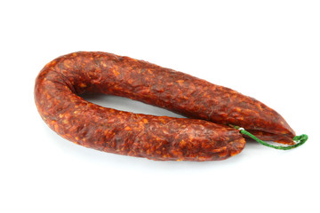 whole chorizo on a white background